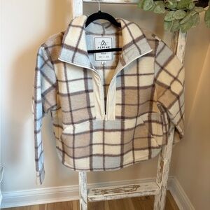Alpine Cream & Taupe Plaid Half-Zip Fleece Pullover
